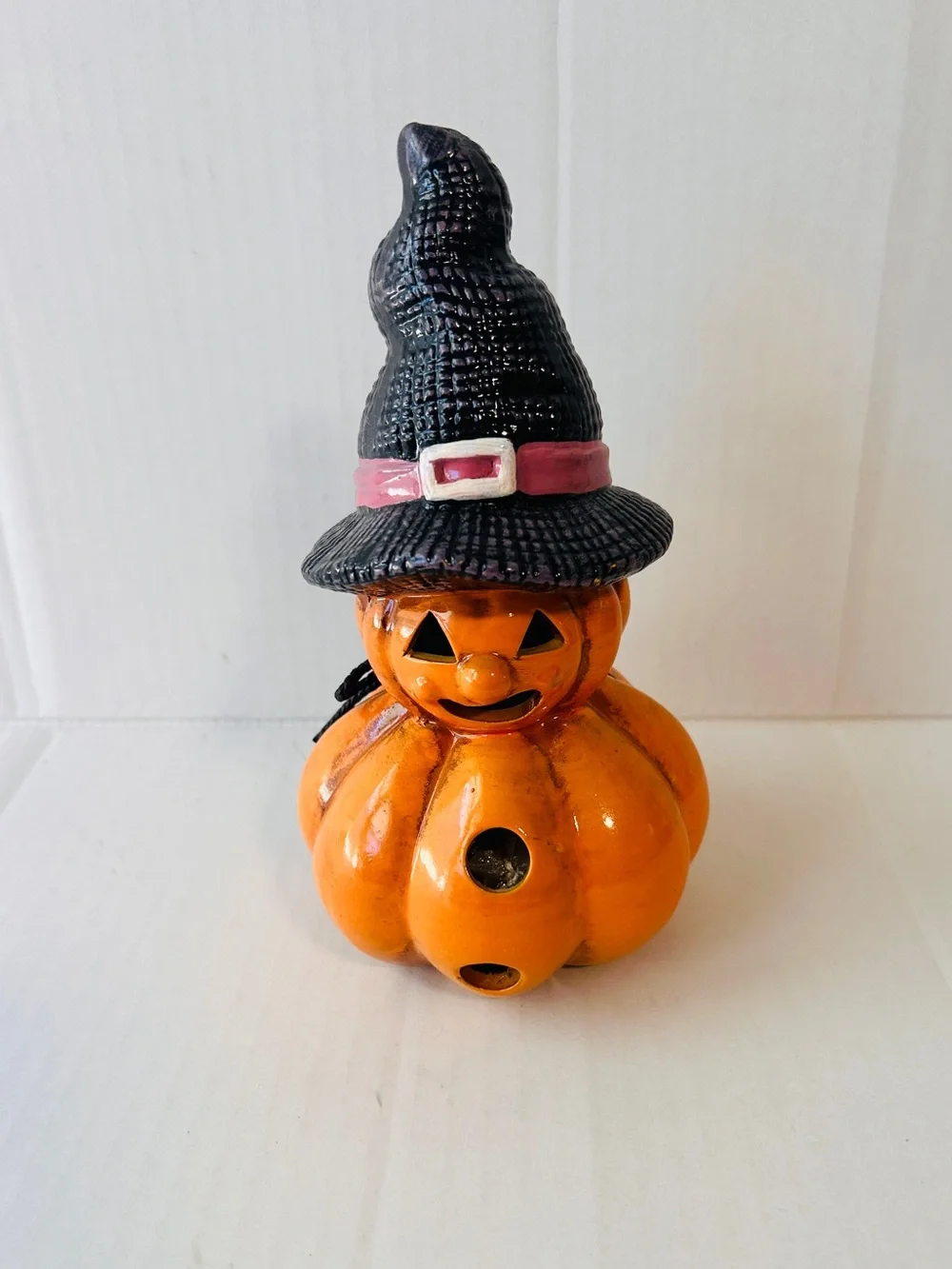 Halloween sachet Sugar Pie Pumpkin Figurine with Black Witch Hat - Seasonal